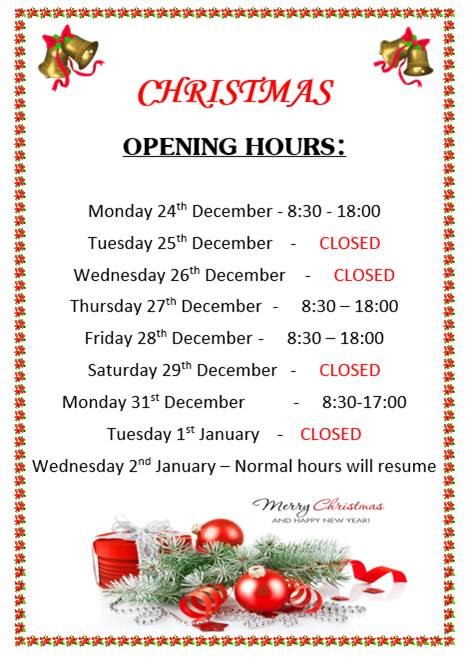 Our Christmas & New Year Opening Hours